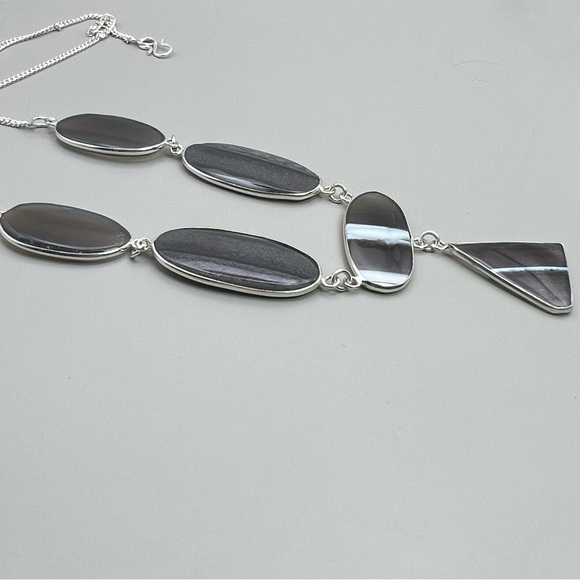 New Blue Owyhee Opal Stone Crystal Necklace Silver Overlay - Picture 6 of 9